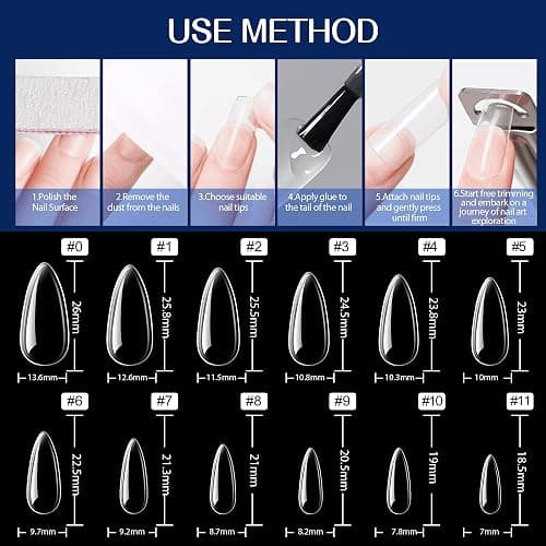 UNA GELLA Almond Fake Gel Nail Tips, 216pcs Medium Almond Pre Shaped Nails Tips for Long-Lasting Acrylic Nails, Perfect for DIY At Home French Style Nail Salon 12 Sizes thumbnail 7