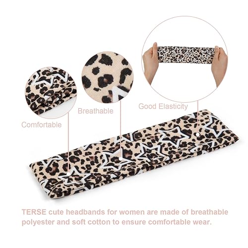 TERSE Leopard Headbands for Women Y2K Accessories: Trendy Women Head Bands with Cute Bow Star Cheetah Print, Stretchy Hair Bands 6PCS thumbnail 3
