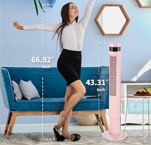 Antarctic Star 43 inch Tower Fan Portable Electric Oscillating Fan Quiet Remote Control Bladeless Floor Fan 3-Spped Wind Mode 12H Timer Bedroom Office Pink thumbnail 2