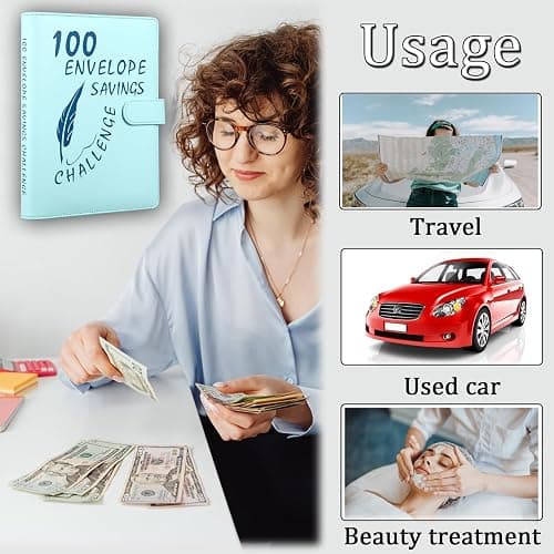 MUQING 100 Envelope Challenge Binder, Money Saving Envelopes for Cash Challenge, Saving $5050 Budget Planner Book, 25 Sheets Silkscreen to Digital 100 (Blue) thumbnail 7