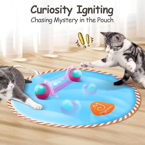 Migipaws Interactive Cat Ball Toy Set, Fun Tracker, Glowing Chase Ball with MystiChaser Pouch, Fluffy Tail, Small Mouse – Cat Toys for Bored Indoor Cats(Rose) thumbnail 2