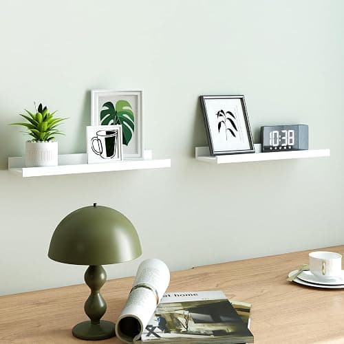 Solrot White Floating Shelves for Wall Decor, 16 in Shelf with Lip Set of 2 | 4.5" Deep Display Picture Ledge Shelf, Wall Mounted Wood Storage Shelves for Bedroom, Bathroom, Living Room, Kitchen Nursery thumbnail 4