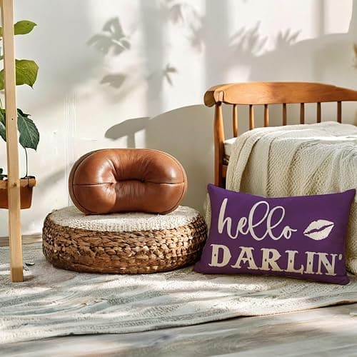 Funny Couple Lumbar Pillow Covers 12x20 Howdy Cowboy Hello Darlin’ Western Throw Pillowcases Rustic Farmhouse Decor Cushion Covers 2Pack for Cowboy Cowgirl Valentine Decorations (Purple) thumbnail 4