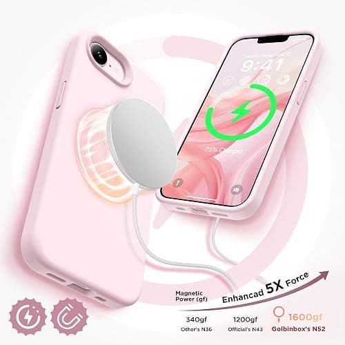 GolbinBox Magnetic for iPhone 17e Case & iPhone 16e Case, Compatible with MagSafe, [Soft Anti-Scratch Microfiber Lining], Slim Liquid Silicone Shockproof Protective Phone Case 6.1 inch, Chalk Pink thumbnail 3