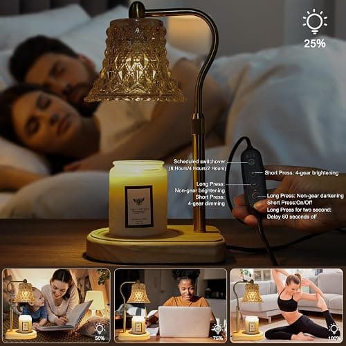 Amber Candle Warmer Lamp with Timer, 2/4/8H Adjustable Height, Dimmable for All Scented Jar Candle Sizes, 2 Bulbs thumbnail 5