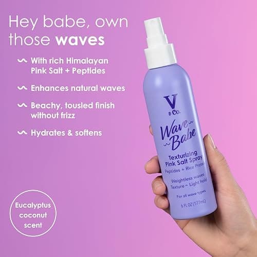 V&Co. Wave Babe Texturizing Pink Salt Spray – Beach Wave Spray for Wavy Hair with Himalayan Pink Salt & Peptides – Lightweight Texturizing & Volumizing Mist for Soft, Touchable Texture – 6 oz thumbnail 3
