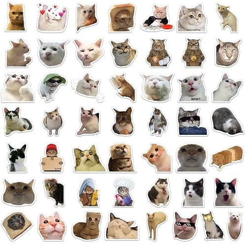 SEEYEON 50Pcs Cute Cat Stickers, Funny Cat Meme Vinyl Stickers Decals for Laptop Water Bottle Phone Luggage, Sticker Gift for Kids Teens Boys Girls, Cat Meme Stickers (SEEYEON) thumbnail 4