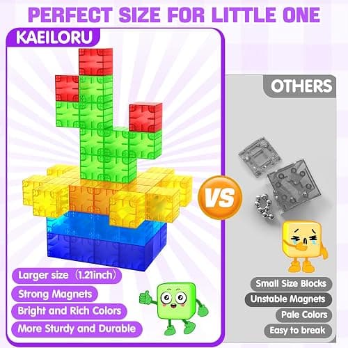 Feoxialy Magnetic Blocks - 52pcs Translucent Magnetic Cubes, Digit Building Blocks Magnet Toys for Kids, Rainbow STEM Creativity Toys 3+ Year Old Boys & Girls Toddlers Kids Christmas Birthday Gifts thumbnail 2