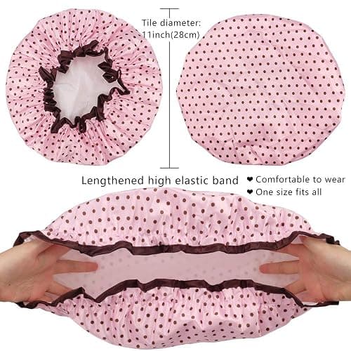 TCOTBE 4 Pieces Shower Cap for Women, Elastic and Reusable, Environmental Protection Hair Bath Caps, Double Waterproof Layers Bathing Hat thumbnail 2