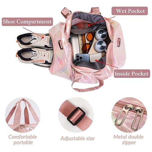 Custom Dance Bag for Girls with Sew Chenille Letter Name, Personalised Sport Duffle Bag for Gym Ballet with Wet Dry Pockets&Shoe Compartment, Travel Duffel Bag,Overnight Bag, Bridesmaid Gift,Birthday thumbnail 7