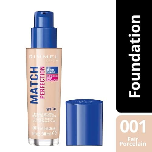 Rimmel Match Perfection Foundation 001 Fair Porcelain, Medium Coverage, 24hr Hydration, No Caking or Creasing, Lightweight, Reduces Imperfections, Invisible Coverage, SPF20, Cruelty Free thumbnail 2