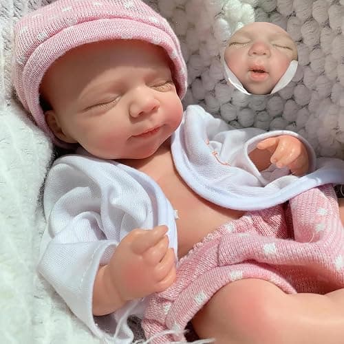 Yokyyi Lifelike Full Body Reborn Baby Doll, 13 Inch Pascale Sleeping Girl in Pink Dress, Perfect for Christmas Presents - Image 1