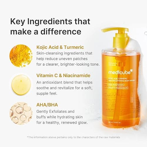 medicube Kojic Acid Turmeric Brightening Body Wash | Gentle Shower Gel for Uneven Skin | Niacinamide, Vitamin C, AHA/BHA | Deep Cleansing, Hydrating Formula | Easy and Effective, 13.52 fl.oz thumbnail 3
