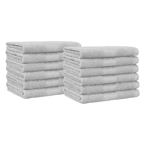 Amazon Basics Highly Absorbent Cotton Washcloths for Bathroom, Machine Washable, Fade-Resistant, 12 x 12 inches, Gray, 12-Pack - Image 1