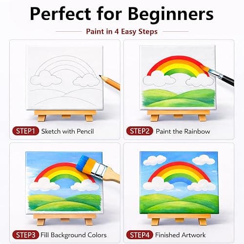 MISUMISO Acrylic Paint Kit for Beginners, 24 Colors Complete Painting Set with 4 Canvas Panels, 10 Brushes, Wooden Easel, Palette & Art Supplies, All-in-One Paint Set for Adults & Teens thumbnail 7