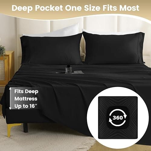 CozySmile Twin XL Sheet Set - 3 Piece Silky Soft Breathable Bed Sheet & Pillowcase Set, 16" Deep Pocket Hotel Luxury Wrinkle Free Easy Care Bedding Sheets, Black thumbnail 4