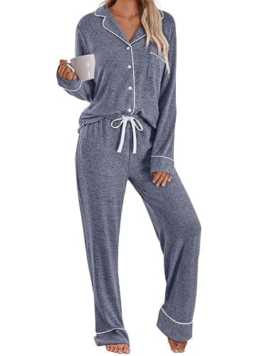 LILLUSORY Womens Pajamas Sets Long Sleeve Lounge Warm Sleepwear 2 pieces Fall Clothes With Pockets - Image 1