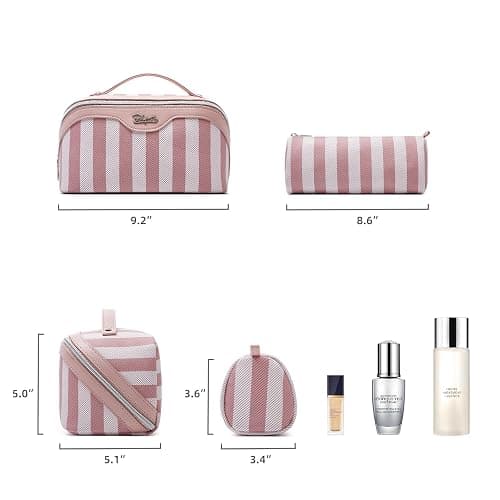 BOYATU Travel Makeup Bag for Women: Large Cosmetic Bag Set of 3 - PU Leather Make up Bag with Compartments - Compact Waterproof Toiletry Bag with Divider & Handle (B-1-Pink) thumbnail 9