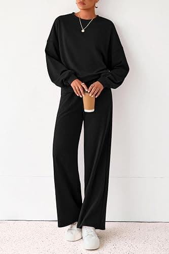 PRETTYGARDEN Women 2 Piece Outfits 2025 Fall Sweatsuits Crewneck Sweatshirt Wide Leg Sweatpants Lounge Sets Tracksuit thumbnail 8