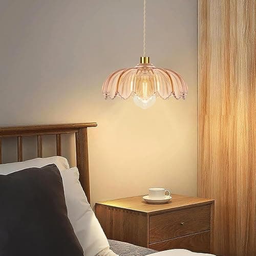 QIYIZM Plug in Pendant Light Hanging Lights with in Cord Mid Century Modern Gold Hanging Lamp Flower Glass Amber Vintage Dimmable Chandelier Ceiling Fixture for Living Room,Kitchen,Boho thumbnail 8