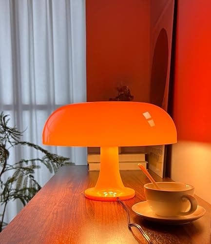 Anykonio Orange Mushroom Lamp, Mid Century Modern Table Lamp for Bedroom, Minimalist Mushroom Decor Bedside Small Lamps, 2700K(Bulb Included, Plug Powered) thumbnail 2