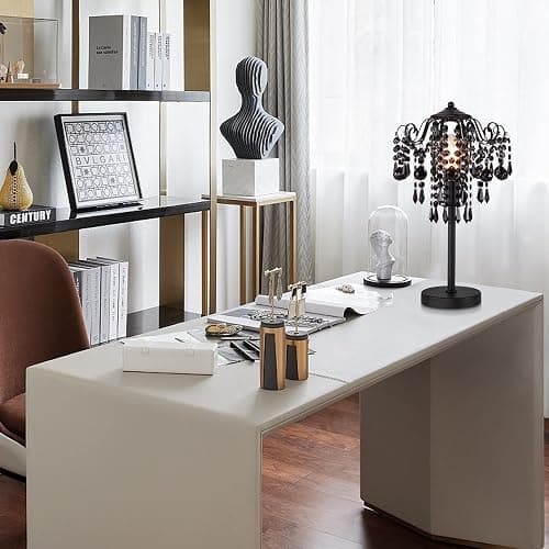 MEIXISUE Small Black Crystal Bedside Table Lamp End Table Lamp Nightstand Lamp Desk Lamps for Bedroom Living Room Office H20.4'' W11.81'' 1-Light E26 thumbnail 7