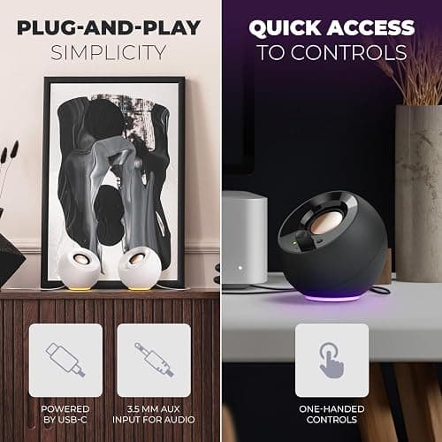 Creative Pebble SE Minimalist 2.0 USB-C Powered PC Speakers with RGB Lighting​, 3.5 mm AUX-in, Up to 4.4W RMS Power for Computers and Laptops (Black) thumbnail 3