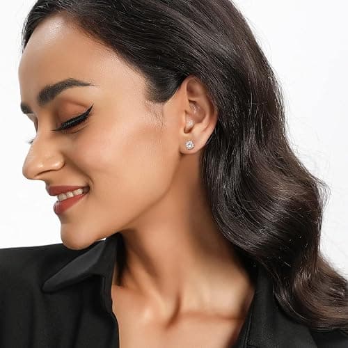 MDFUN Titanium Stud Earrings Set Hypoallergenic Cubic Zirconia Round Surgical Stainless Steel 4 Prong Stud Earring Jewelry for Women Men 3-8mm thumbnail 2
