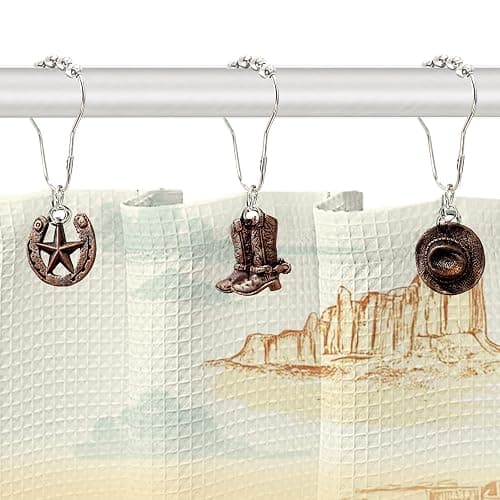 Western Shower Curtain Hooks, 12PCS Western Cowboy Bathroom Decor Brown Cowboy Shower Curtain Hooks Rustic Country Creative Shower Curtain Rings thumbnail 7