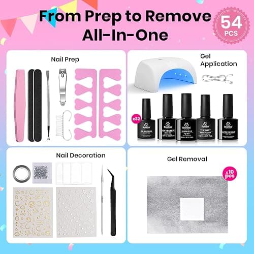 Beetles Gel Nail Polish Kit with U V Light -54 Pcs Gel Nail Kit Four Seasons Glow 32 Colors Set with Everything Base Top Coat Soak Off at Home Nail Kit Salon Manicure Beginner Gifts for Women Girls thumbnail 3