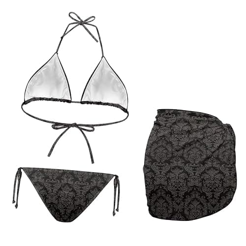 Irisjudy Women's 3 Piece Boho Floral Bathing Suit with Beach Wrap Skirt Sarong Chiffon Swimsuit Tie Side Bikini Set Cover Up thumbnail 4