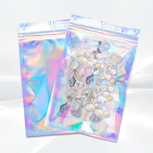 100Pcs Holographic Packaging Bags, 3x4 inch Resealable Foil Pouch Mylar Sample Bag Great for Small Business and Party Favor Food Storage…… - Image 1