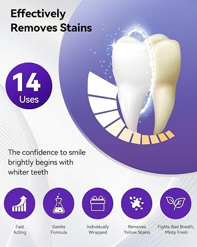 Teeth Whitening Strips 14 Treatments, Enamel Safe for Sensitive Tooth, Whitens Teeth, Purple Whitening Strips, Removes Yellow Stains & Bad Breath - Effective Color Correction for a Brighter Smile thumbnail 2