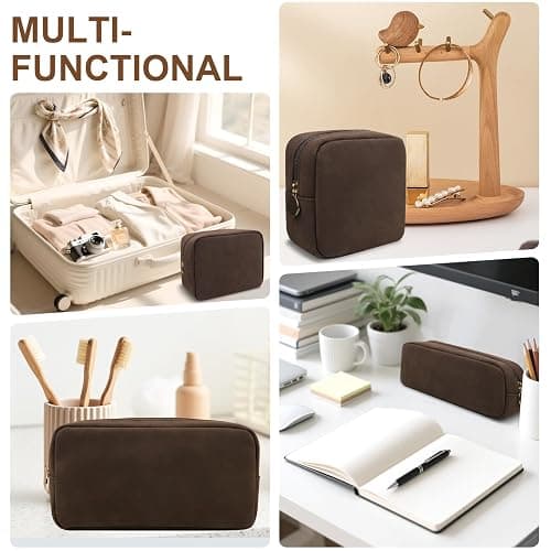 UIXIZQ Small Makeup Pouch for Purse, Suede Travel Toiletry Storage Pouch Cute Preppy Cosmetic Bag for Women Girls, Waterproof Makeup Organizer Skincare Bag Purse with Zipper (Small-Coffee) thumbnail 6
