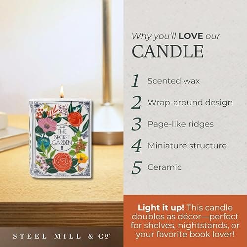 Steel Mill & Co. Ceramic Book Shaped Candle, The Secret Garden | Novelty Book Theme Scented Candle, 5 oz Candle with Notes of Jasmine and Cedarwood, Unique Gift and Home Decor thumbnail 7