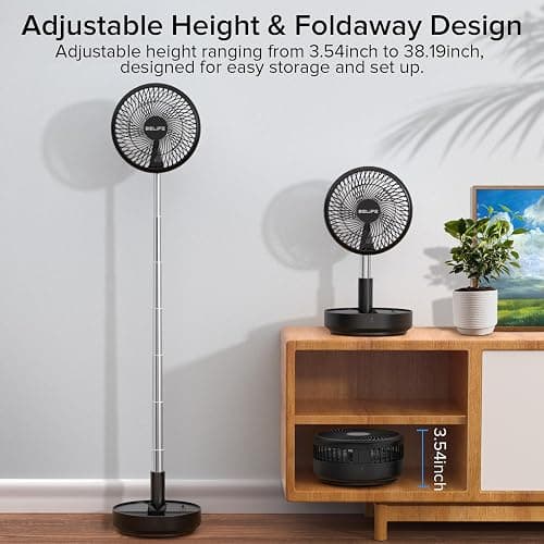 Belife X8 Portable Fan, 7200mAh Battery Powered Rechargeable, Oscillating USB Desk Floor Fan with Remote, Foldable Telescopic Fan for Home Bedroom Sleeping Office Camping Travel, 7.7" (Black) thumbnail 6