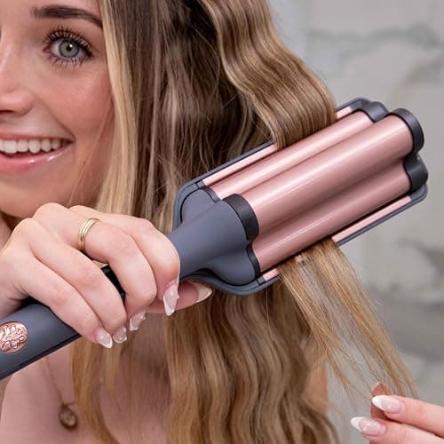 Hairitage 3 Barrel Curling Iron for Beach Waves and Curls - Ceramic Tourmaline Crimping Iron - Hair Waver for Mermaid Waves - Pink Barrel Curling Iron - Reduce Frizz + Increase Shine - All Hair Types thumbnail 5