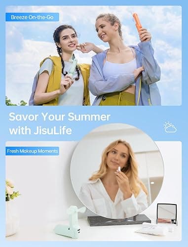 JISULIFE Handheld Mini Fan, 3 IN 1 USB Rechargeable Portable Fan [12-19 Working Hours] with Power Bank, Flashlight, Pocket Design for Travel/Summer/Concerts/Lash, Gifts for Women(Green) thumbnail 6