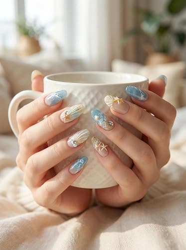 Thrivingbyday Mother's Day 30 Pieces Press On Nails Short with Nail Glue Reusable 3D Design Art Wearable Nails Full Coverage Nails (Colorful) thumbnail 7