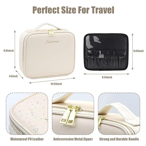 Jadazror Portable Travel Makeup Bag with Lighted Mirror, 3 Color Brightness, Beige thumbnail 2