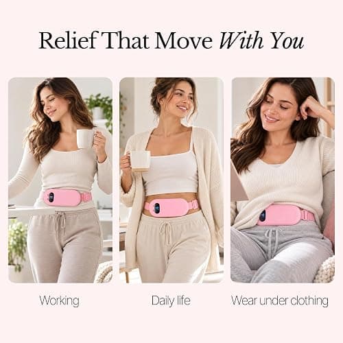 Portable Heating Pad for Period Cramps: 6 Heat Levels & 6 Massage - Cordless Electric 3s Fast Heating Belly Wrap Belt for Menstrual, Back Pain Relief - A Gift for Women Girls Her Pink thumbnail 4