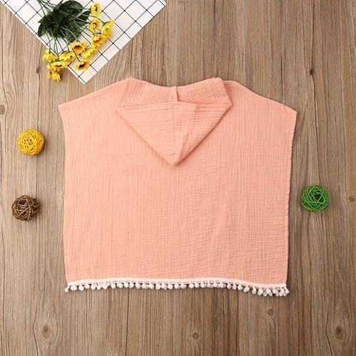 KMBANGI Toddler Kids Baby Girls Boys Summer Clothes Hooded Swim Suit Cover Ups with Pom Poms Cotton Cloak - 1-2T - Pink thumbnail 5