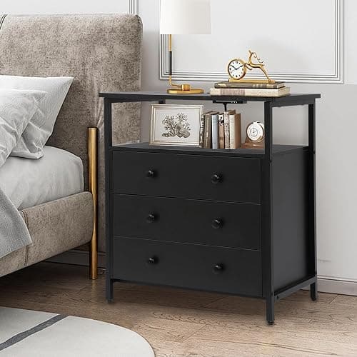 Edbuosy 3 Wooden Drawers Night Stand, 27 Inch Wide Nightstand with Charging Station and Adjustable Drawers, Small Dresser for Closet, Bedside Table for Living Room/Bedroom/Office thumbnail 6