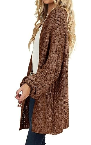 MEROKEETY Women's 2025 Fall Open Front Chunky Knit Sweater Oversized Lantern Sleeve Cardigan Outwear thumbnail 8
