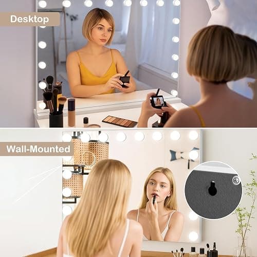 JF HOME BLISS Hollywood Vanity Mirror with Lights Large Lighted Makeup Mirror with Dimmable LED Bulbs Touch Screen Control USB Charging Ports Tabletop or Wall Mounted Makeup Mirror (15LED) thumbnail 4