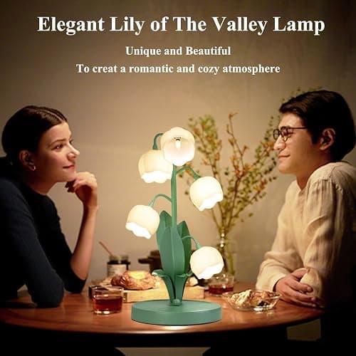 Green Flower Table Lamp, Vintage Lily of The Valley Bedside Desk Lamp 3 Color Modes Cute Flower Reading Light with G4 Bulbs for Night Stand Bedroom Living Room Home Office Decor, Gifts for Women thumbnail 4