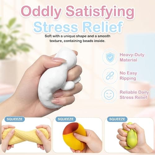 Tyarcox 4 Pack Crunchy Squishy Stress Ball, Mango Pudding Peanut & Soap Block Flake Filled ASMR Fidget, Moldable Sensory Squeeze Gift with Premium Box, Party Favors & Gifts thumbnail 4