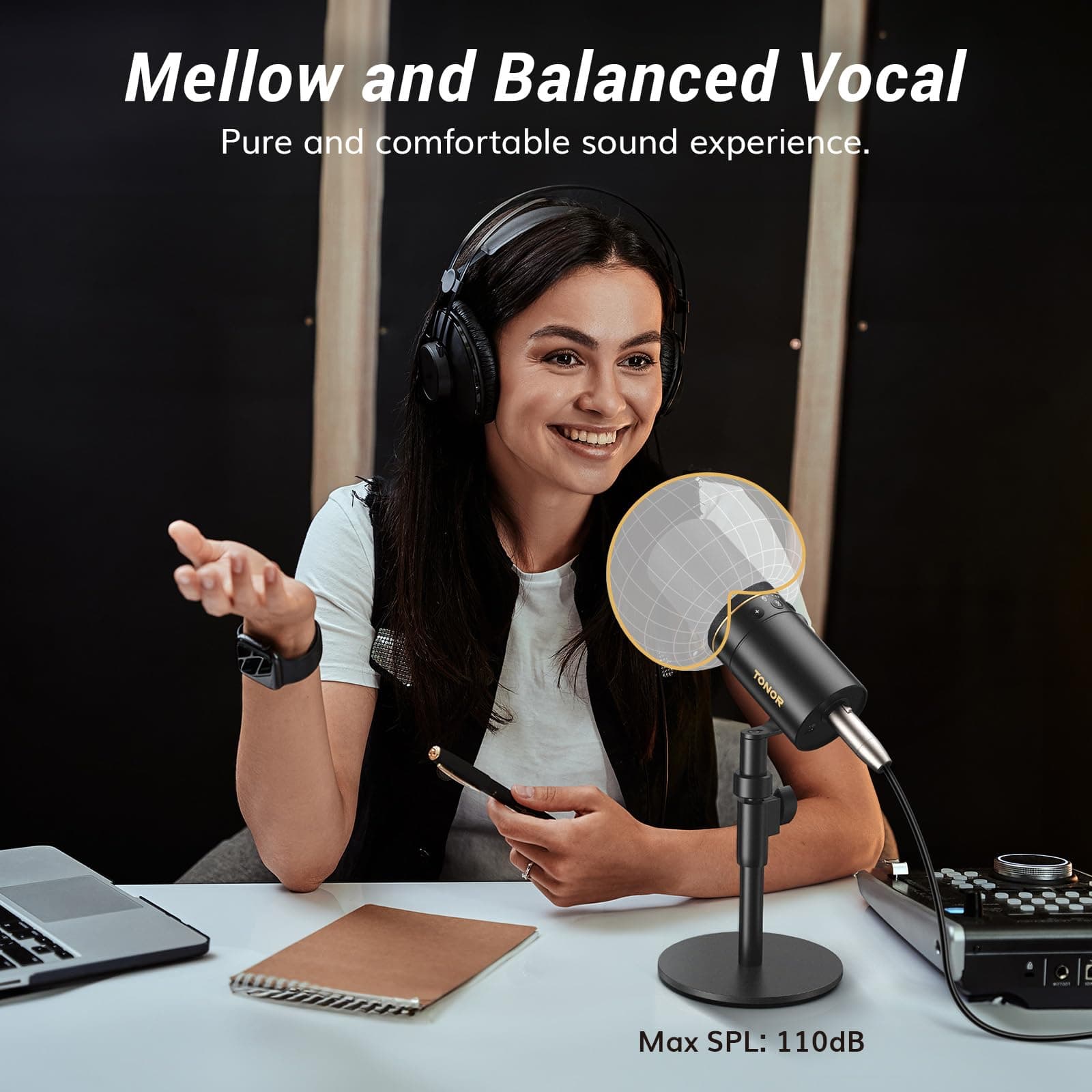 TONOR USB/XLR Microfoon, Dynamic Studio PC Mic van Broadcast-kwaliteit met Bureaustandaard voor Podcasting Opname Gaming Muziek Streaming Zingen Voice-Over Ruisonderdrukking, met 3,5 mm Jack, TD520 thumbnail 2