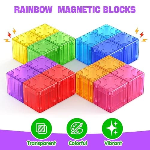 Feoxialy Magnetic Blocks - 52pcs Translucent Magnetic Cubes, Digit Building Blocks Magnet Toys for Kids, Rainbow STEM Creativity Toys 3+ Year Old Boys & Girls Toddlers Kids Christmas Birthday Gifts thumbnail 5