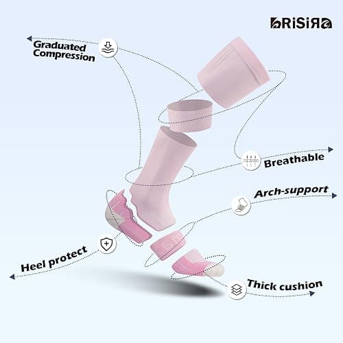 BRISIRA Coolmax Cooling Compression Knee High Socks Women 2 Pairs 15-20 mmHg Circulation Support for Nurse Running Travel - 8-10 - 2 Pack-pink thumbnail 3